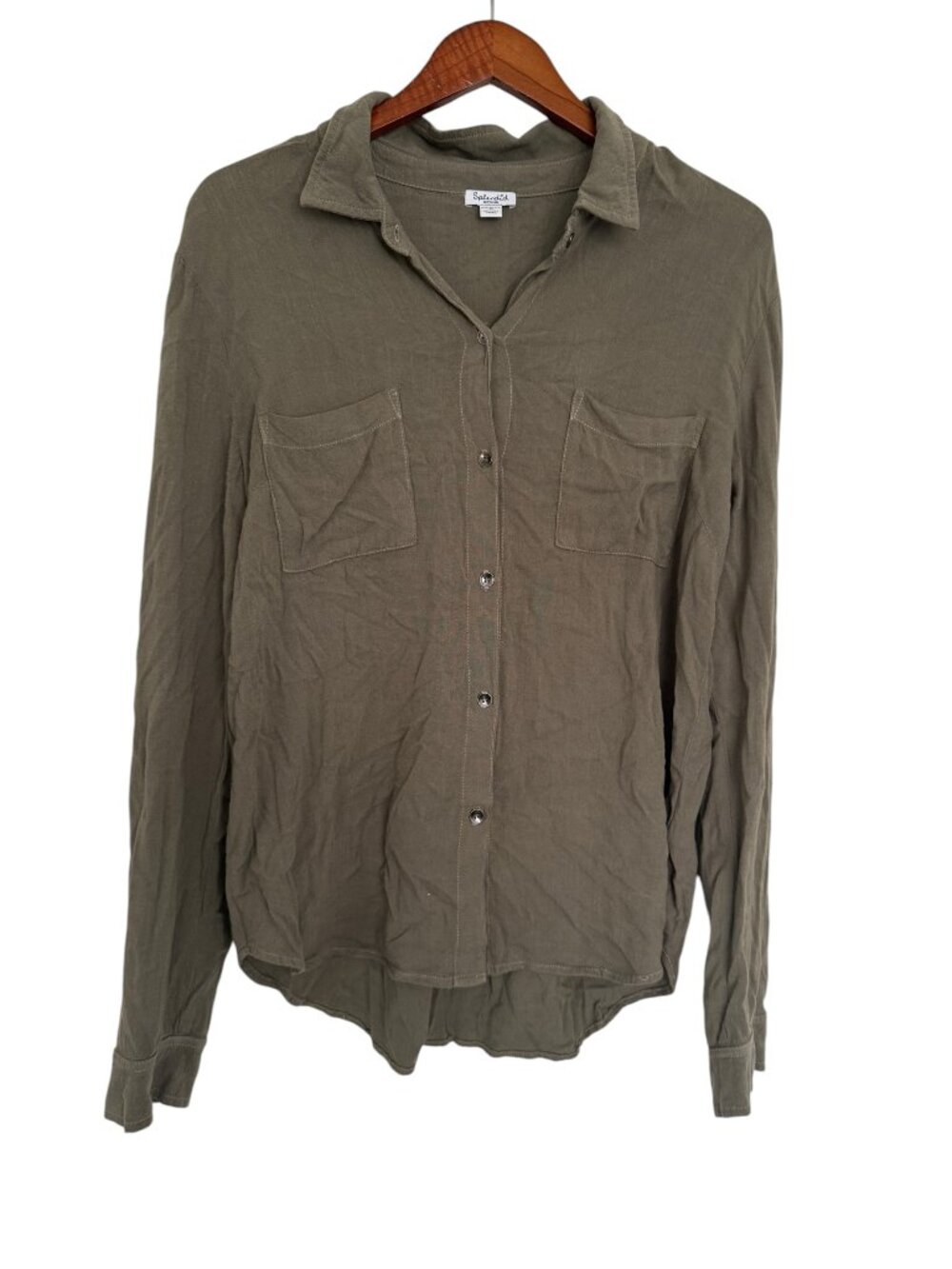 Splendid Olive Green Button Long Sleeve Button Down Shirt with Pockets- M